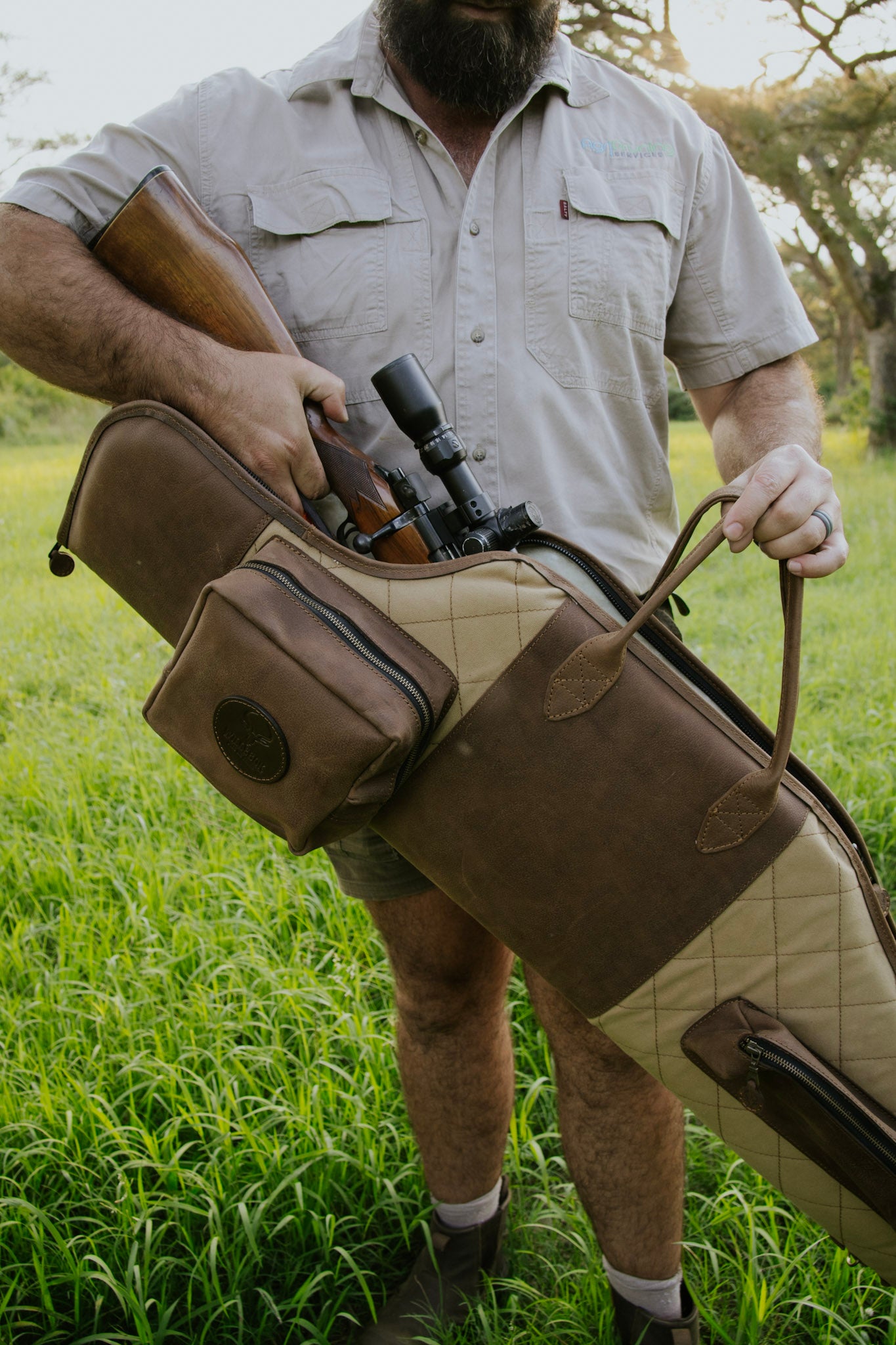 Leather & Khaki Canvas Rifle Bag