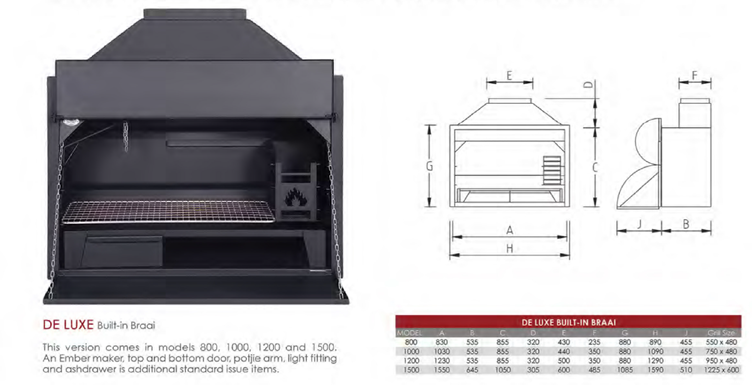 800 HF Deluxe Built-in Braai