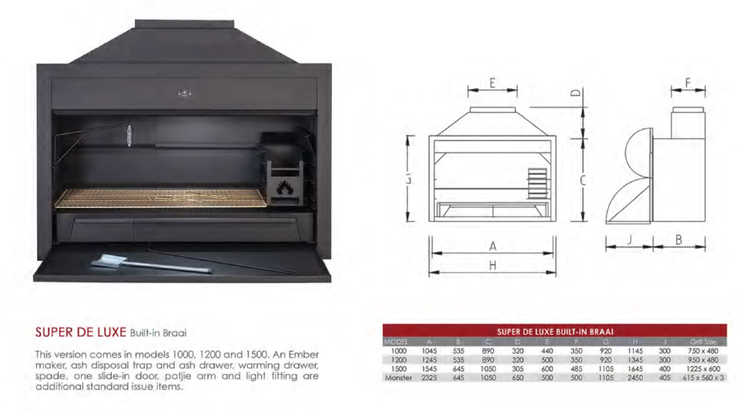 1000 HF Super Deluxe Built in Braai